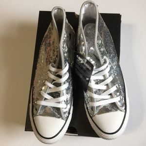 Converse high top Silver Sequin women size USA 7.5